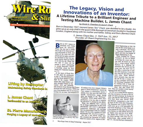 Wire Rope 大学生情侣啪啪视频 Article: The Legacy, Vision and Innovations of an Inventor Article about L. James Chant
